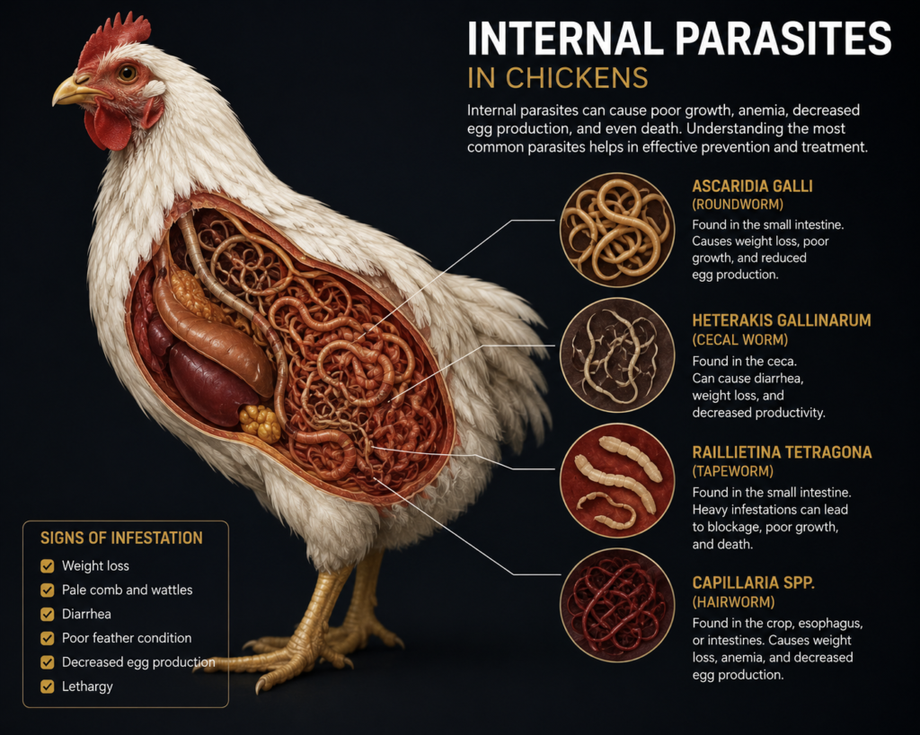 Parasites inside of a chicken 